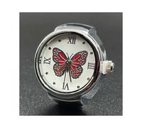 (Blue) Women's Diamond Ring Watch Butterfly Elastic Band Quartz Analog Finger Watch Creative Gift Adjustable Silver