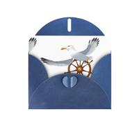 Blue YYHWHJDE - Biglietto d'auguri con immagine di gabbiano al timone, 15,2 x 10,2 cm, con effetto perlato su entrambi i lati e inchiostro ecologico