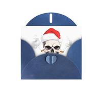 Blue YYHWHJDE - Biglietto d'auguri con teschio che indossa un cappello di Babbo Natale, 15,2 x 10,2 cm, con effetto perlato su entrambi i lati e inchiostro ecologico