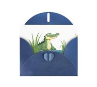 Blue YYHWHJDE - Biglietto di auguri con stampa coccodrillo in agguato tra le canne, 15 x 10 cm, design unico e alla moda per varie occasioni