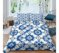 BlueAndWhitecopripiumino ultra microfibra 3 Pezzi stampa 3D con cerniera TraditionalPortugueseStyle Set Di Copripiumino incluso federe per cuscini aiosa morbido e comodo for adulti King（220x240cm）