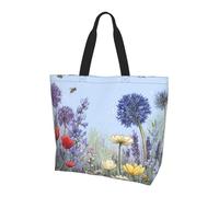 Bluebell Bee Tote Bag Borsa a tracolla da donna Primavera Fiore di Campo, Borsa grande impermeabile con tasca interna per lavoro, viaggi, scuola