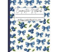 Blueberries and Blue Bows Cute Preppy Aesthetic Composition Notebook: 7.5 x 9.25 Inch Wide Ruled Notebook for School, Work, or Journaling