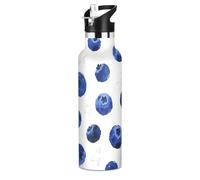 Blueberry Star - Borraccia leggera e riutilizzabile con cannuccia, doppia parete, isolata sottovuoto, per bici, corsa, sport, viaggi, palestra, botella de vidrio azul para agua solarizada