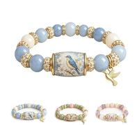 Bluebird Blessings 2026 Braccialetto con perline, gioiello da polso ispiratore con colibrì, elegante ornamento primaverile, accessorio alla moda delicato e regalo di benedizione per le donne, One Size
