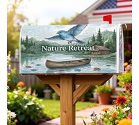 Bluebird Coperture magnetiche per cassetta postale, copertura per cassetta postale con montagne canoe rustiche, colore blu, decorazione per portico anteriore, 45,7 x 53,7 cm
