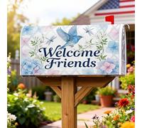 Bluebird - Coperture magnetiche per cassette postali, fiori fantasiosi primaverili, libellule, blu, per decorazione del prato, 53 x 64 cm