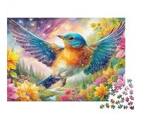 Bluebird Flying In Starry Bloomscape Puzzle Da 1000 Pezzi Colorful Birds Cartone Riciclato, Ottimo Regalo Per Tutte Le Età 38x26cm/1000pcs