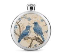 Bluebird on The Branch, fiaschetta rotonda da 140 ml, a prova di perdite, in acciaio inox, portatile, bottiglia per vino, liquori, fiaschetta per whisky, per uomo e donna, idea regalo