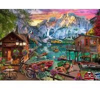 Bluebird Puzzle - Lago di Braies, Italy, Puzzle 1000 pezzi - Tramonto sul Lago di Braies in Italia - Made in France