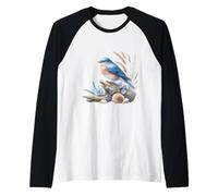 Bluebird sulla Scena della Natura costiera di Driftwood Maglia con Maniche Raglan