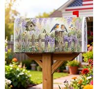 Bluebirds - Coperture magnetiche per cassette postali, rustiche e naturali, copertura per cassetta postale stagionale verde primaverile, per decorazione del prato, 45 x 53 cm