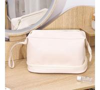 bluebone Borsa per Trucco Donna a Doppio Strato Borsa Principale di Grande Capacità Borsa per Pennelli per Trucco Inferiore con Tasca Interna Organizer per Cosmetici Borsa (Beige)