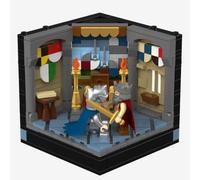 BlueBrixx BrickCube Sala del trono, 424 mattoncini a morsetto, 2 minifigure | 2 minifigure, re con spada, cavaliere in armatura, stemma e torce, dai 8 anni in su, 96 x 96 x 98 mm, 109947
