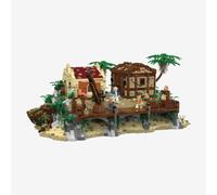 BlueBrixx La Perla Azul Il Maestro del Porto, 5952 Pezzi, 3 Minifigure | Gru di caricamento, due edifici su ponte in legno, palme e costa rocciosa, parti di rack, a partire dai 14 anni