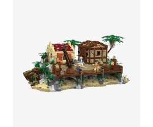 BlueBrixx La Perla Azul Il Maestro del Porto, 5952 Pezzi, 3 Minifigure | Gru di caricamento, due edifici su ponte in legno, palme e costa rocciosa, parti di rack, a partire dai 14 anni