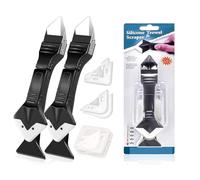 Bluecaps 2 x Pro Silicone Sealant Tool con testa in acciaio inox - 3 in 1: sigillare, rifinire e raschiare - Include 5 cuscinetti in silicone riutilizzabili - ideale per cucine, bagni, finestre e