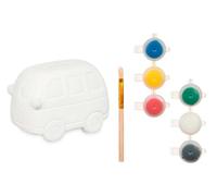 BLUECHOLON Kit di bricolage, salvadanaio in ceramica per pittura con 6 colori e pennello, disegni di arcobaleno, furgoni, nuvole, stella, giraffa, dino, cane e auto, gioco creativo per bambini