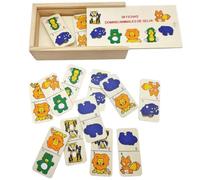 BLUECHOLON Piccolo domino in legno con animali, 28 gettoni, disegni di fattoria e giungla, gioco educativo per bambini (Jungla)