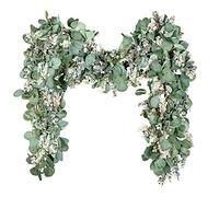 BlueCloudy Ghirlanda di eucalipto 2M Lush Silver Dollar Foglie 6.56Ft di bosso con cime bianche Faux Viti di vegetazione artificiale per Baby Shower Wedding Party Tavolo Runner Room Home Mantle Decor