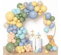 BlueCloudy Kit arco ghirlanda palloncini blu e giallo, diverse misure 45 30 25 12 cm, palloncini verde salvia blu polvere pastel giallo crema oro confetti, per decorazioni compleanno