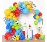 BlueCloudy Kit arco ghirlanda palloncini blu rosso giallo, diverse misure 30 25 12 cm, palloncini latex motivo mucca nuvola rosso verde confetti, per decorazioni compleanno a tema