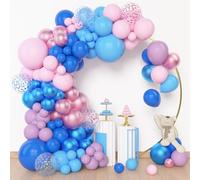 BlueCloudy Kit arco ghirlanda palloncini rosa e blu, diverse misure 45 30 25 12 cm, palloncini pastel blu rosa viola confetti, per decorazioni compleanno estate piscina