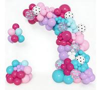 BlueCloudy Kit arco ghirlanda palloncini rosa shocking e turchese, diverse misure 30 25 12 cm, palloncini turchese viola rosa rosso confetti pois bianchi, per compleanno sorpresa spa