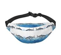 Bluefin - Marsupio impermeabile con stampa tonno Thunnus, da donna, da uomo, con tasche a 3 cerniere, per corsa e viaggi, nero, taglia unica, alla moda, Nero , Taglia unica, alla moda