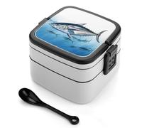 Bluefin Tuna Thunnus Bento Box per adulti impilabile a 2 strati contenitori riutilizzabili a prova di perdite contenitori per il pranzo per adulti da viaggio 935,5 g Lunch box con cucchiaio Bento box