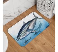 Bluefin - Zerbino con tonno Thunnus, antiscivolo, assorbente, morbido, lavabile, tappeto da bagno, 40,6 x 61 cm, per cucina, camera da letto, bagno, decorazione elegante