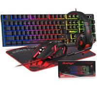 BlueFinger RGB tastiera da gioco e mouse retroilluminati e auricolari tastiera retroilluminata con cavo USB set di mouse per tastiera da gioco cuffie con microfono per computer portatile PC e lavoro