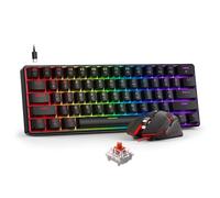 BlueFinger Tastiera da gioco meccanica al 60% e mouse combinato, tastiera RGB arcobaleno retroilluminata a 61 tasti con interruttore rosso e mouse da gioco LED a 4 DPI, set con cavo USB per PC, laptop