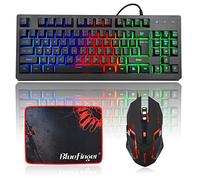 BlueFinger Tastiera da gioco RGB a 87 tasti e mouse retroilluminato, tastiera arcobaleno cablata USB, set di tastiera da gioco per computer portatile, PC, giochi e lavoro