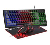 BlueFinger Tastiera da gioco RGB a 87 tasti e mouse retroilluminato, tastiera arcobaleno cablata USB, set di tastiera da gioco per laptop, PC, giochi e lavoro (grigio e nero)