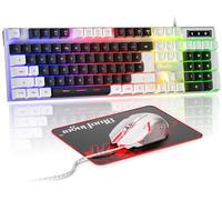 BlueFinger Tastiera da gioco RGB e mouse retroilluminato, con cavo USB, set da gioco a LED per laptop, PC, giochi e lavoro (bianco e nero)