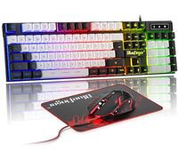 BlueFinger Tastiera da gioco RGB e mouse retroilluminato, con cavo USB, set da gioco a LED per laptop, PC, giochi e lavoro (nero e bianco)