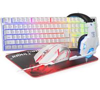 BlueFinger Tastiera da gioco RGB e mouse retroilluminato e combinazione, tastiera retroilluminata con cavo USB, set di mouse da gioco a LED, cuffie con microfono per computer portatile, PC, giochi e
