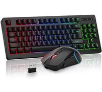 BlueFinger Tastiera da gioco wireless e mouse, batteria ricaricabile a lunga durata, 87 tasti, tastiera da gioco RGB arcobaleno retroilluminata e mouse da gioco ergonomici per Mac, laptop, computer,
