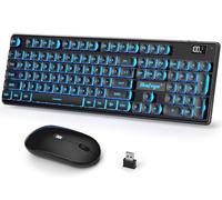 BlueFinger Tastiera da gioco wireless e mouse combinata, display percentuale batteria aggiornata, set di mouse e tastiera da gioco sottile ricaricabile, set di mouse silenzioso per computer portatile