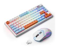 BlueFinger Tastiera e mouse da gioco wireless al 75% con display intelligente, tastiera wireless ricaricabile con controllo a manopola, mouse da gioco retroilluminato RGB per Mac, laptop, PC, gamer