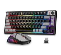 BlueFinger Tastiera e mouse da gioco wireless al 75% con display intelligente, tastiera wireless ricaricabile con controllo a manopola, mouse da gioco retroilluminato RGB per Mac, laptop, PC, gamer,