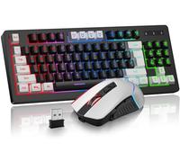 BlueFinger Tastiera e mouse wireless combinati, batteria ricaricabile RGB arcobaleno retroilluminata, 87 tasti TKL Light Up Keyboard con mouse ergonomico da gioco per Mac, laptop, PC, gamer (bianco e