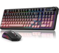 BlueFinger Tastiera e mouse wireless da gioco, retroilluminazione RGB, Tri-Mode Bluetooth/2.4G/USB-C cablata, tastiera silenziosa a 98 tasti con tastierino numerico, manopola del volume e schermo