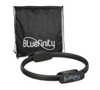 Bluefinity Anello da Pilates con Esercizi, Doppia Impugnatura, Imbottito, Ø 37cm, Fitness Ring, Allenamenti Yoga, Nero