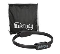 Bluefinity Anello Pilates con Esercizi, Doppia Impugnatura, Imbottito, Anello di Resistenza Yoga, Fibra di Vetro, Diametro 37 cm, Nero