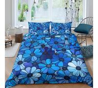 BlueFlowerPatternSet Di Copripiumino ultra Set di 3 Pezzi stampa di 3D con cerniera StainedGlassStyle copripiumino incluso federe aiosa ultra morbido e traspirante for bambini Single（140x200cm）