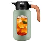 BLUEGO Caraffa in vetro da 2,5 litri con coperchio e manico, caraffa per acqua calda e fredda, per tè freddo, vino, caffè, latte, succo di frutta, bevande, verde oliva