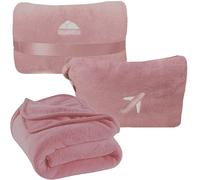 BlueHills Coperta da viaggio in mini custodia morbida in peluche di alta qualità, coperta in borsa morbida, confezione compatta con cintura per bagagli e clip per zaino, rosa antico M02