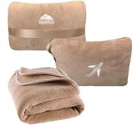 BlueHills Cuscino da viaggio in mini custodia morbida Premium peluche coperta aereo in borsa morbida pacchetto compatto con cintura bagagli e clip zaino - beige M06